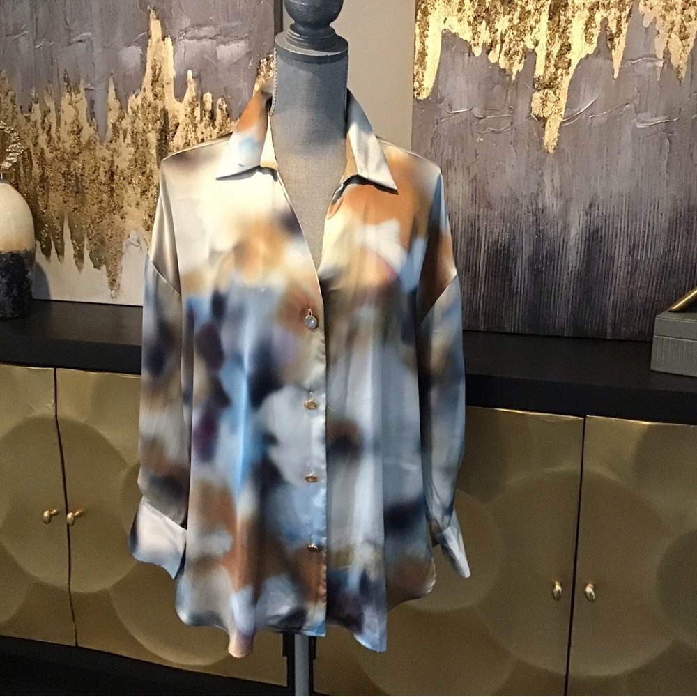 ZARA Multi Color Satin Blouse - Picture 8 of 9
